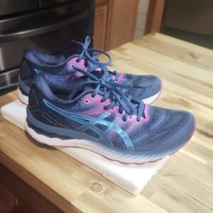 Asics Women's Gel Nimbus 23 Navy Blue and Pink Athletic Running Shoes